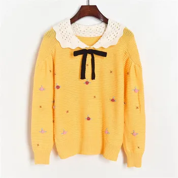 

High Quality Fashion Floral Embroidery Elegant Sweater Women Autumn Winter Casual Sweaters Female Jumper Pull Femme