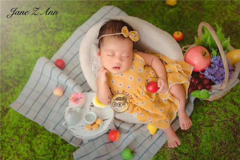 Jane Z Ann/Аксессуары для детской фотосъемки для новорожденных девочек, летнее платье с цветочками+ повязка на голову+ сумка, комплекты для студийной съемки