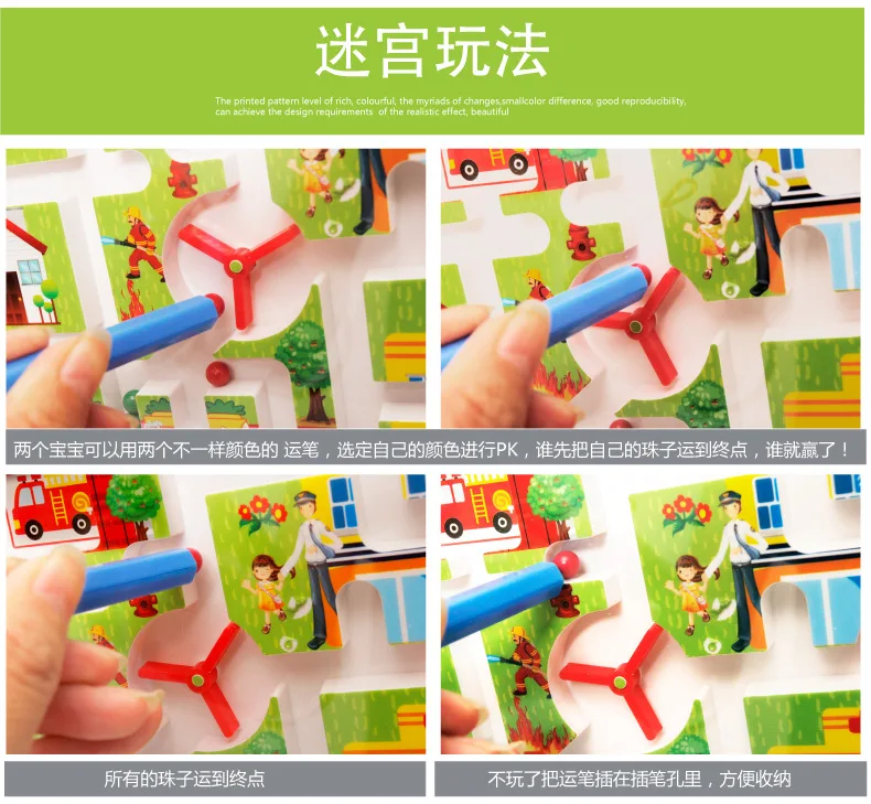 MWZ Multi-Double-Sided Magnetic Roll-on Pen Wielding Maze Educational Ring Camera Track Children Wooden Educational Toys