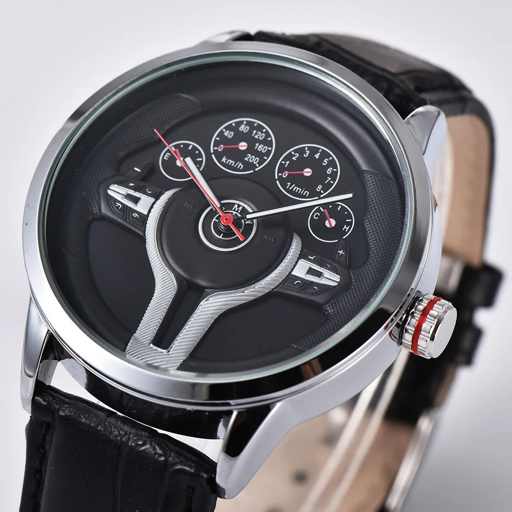 Creative Natrual style Classic precision Fashion Men's Quartz watch 3D Racing tire Free Stainless Strap Clock Casual Sports afbeelding