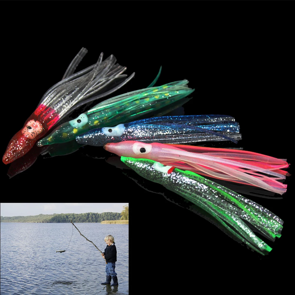 5Pcs Colorful Fishing Lures Set Octopus Baits Combo Squid Skirt Lure Trolling Bait Fishing 8cm Soft Lures
