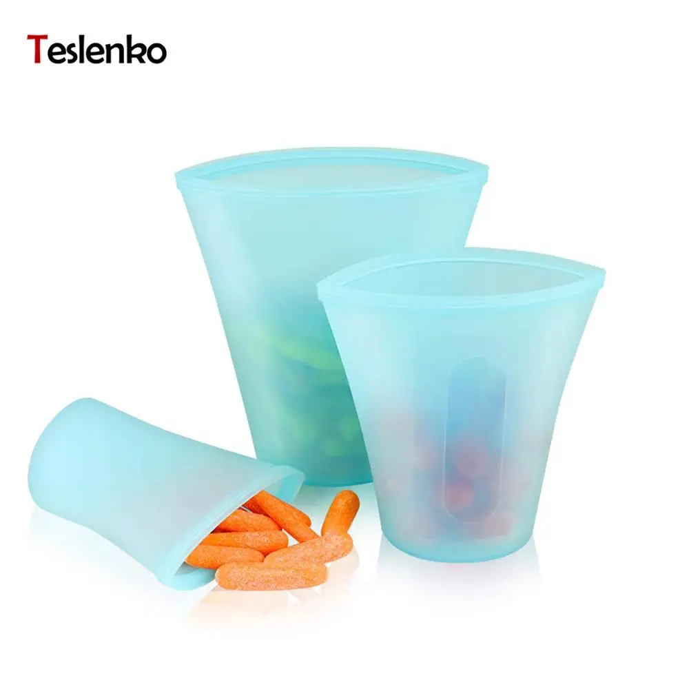 Bolsa de silicona para guardar alimentos Bolsa de silicona reutilizable para alimentos Juego de 4 - Congelador 2 grande y 2 medianas Bolsas de silicona reutilizables para Sous Vide
