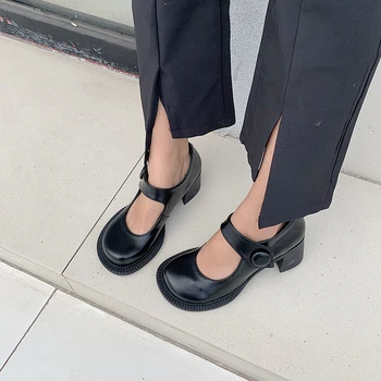 

Fashion Round Toe Spring Women Platform Sandals Pumps Thick Heels Black Shoes Autumn Comfortable Sandals Fashion Shoe Size 35-39