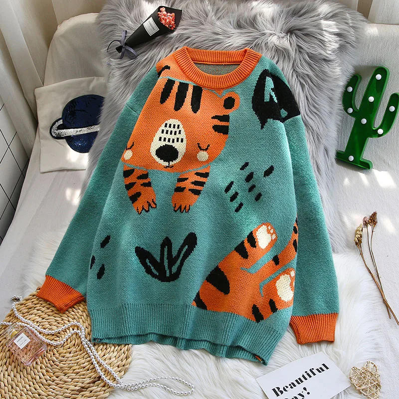 2020 Autumn Winter Women Kawaii Sweater Oversized Knitted Thicken Pullovers Cartoon Outwear Ropa Mujer Loose Casual Ladies Tops