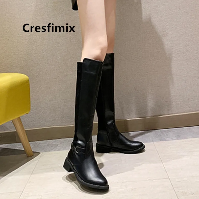 Cresfimix/женские красивые ботинки черного и серого цвета с высоким голенищем на нескользящей подошве; женские модные милые осенние высокие сапоги; botas femininas; C7028