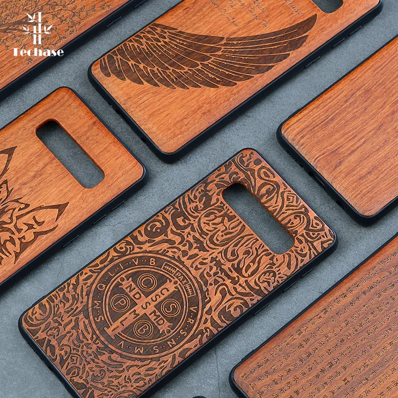 Techase Phone Cases For Samsung S10 Plus Galaxy Note 8 Note9 s8 s8plus s9 s9plus Case Wooden Tree Wolf Bible Bumper | Мобильные