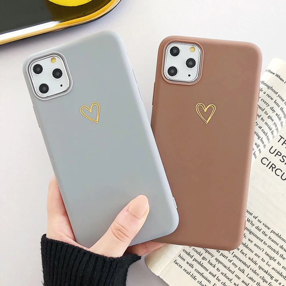 Милый мультяшный чехол для телефона iPhone 11 Pro Max SE 2020 2 SE2 X Xr Xs золотой с сердечками 6