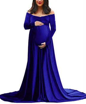 

Maternity Dresses Gold Velvet Pregnant Sexy Photography Props Shoulders V Collar Long Dress Maternity Dresses For Photo Shoot