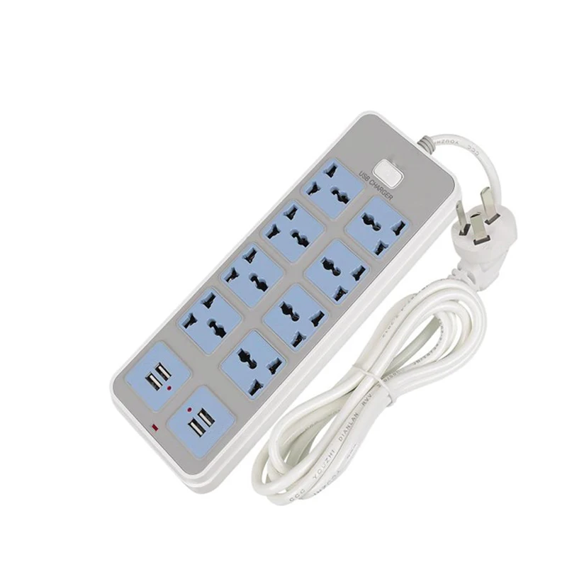 

New Smart Power Strip 10 A Fast Charging 4 USB 1.8M Extension Cord Socket Plug 8 Standard Socket Adapter UK /EU Plug