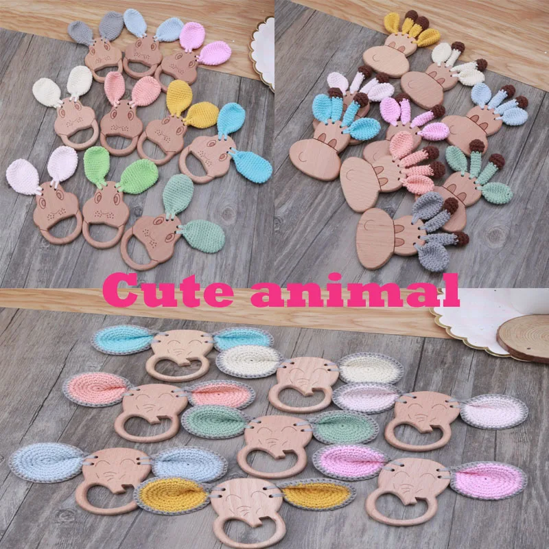 

1pc Baby Teether Safe Wooden Toys Mobile Pram Crib Ring DIY Crochet Rattle Soother Teether Baby Product
