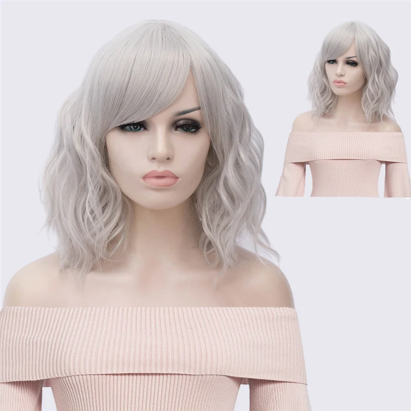 MSI Wigs, Короткие парики для косплея, фиолетовый, для женщин, кудрявый, красный, синий, парик с боковой челкой, зеленый, розовый, синтетический парик, жаростойкий