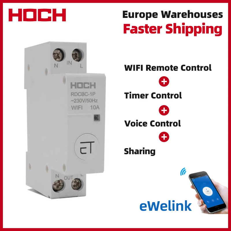 HOCH RDCBC-1P Not WIFI Circuit Breaker Remote Control eWeLink Timer Smart Home Din Rail WIFI Smart Switch Factory