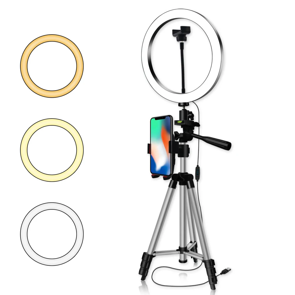 

LED tripod fill light Photography Dimmable LED Selfie Ring Light Youtube Video Live photography Studio Light With Phone Holder