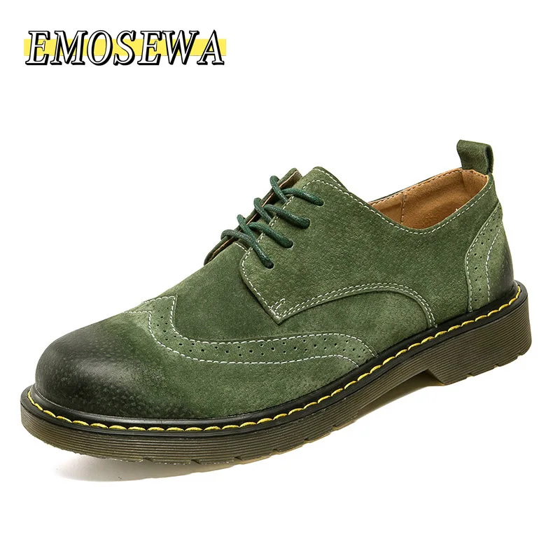 Green EMOSEWA/Новинка года; Мужская Осенняя модная Рабочая обувь; Качественная мужская обувь на плоской подошве со шнуровкой; удобные дышащие мужские оксфорды для прогулок - Цвет: Green