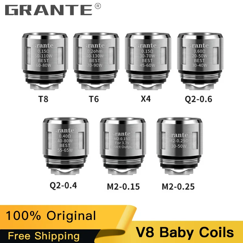 

100% Original GRANTE V8 Baby Dual Coils For SMOKE V8 Big Baby Tank Q2/X4/T6/T8/M2/Mesh V8 Baby Atomizer Vape Core Heads