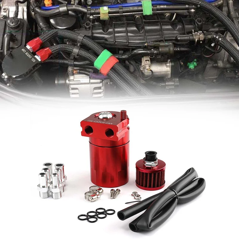 

Lcyonger Car Oil Reservoir Catch Can Oil Catch Dual Port Fuel Tank 300ml With Drain Valve Breather Cylinder Filter OCC025