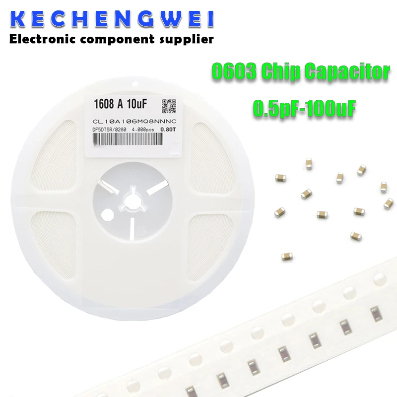 4000pcs 0603 SMD Chip Multilayer Ceramic Capacitor 0.5pF - 22uF 10pF 22pF 100pF 1nF 10nF 15nF 100nF 0.1uF 1uF 2.2uF 4.7uF 10uF capacitor de cerâmica chip de filme grosso 100 peças 0603 smd volume 1pf 22uf 10nf 100nf 1uf uf 2 2uf 10uf 22pf 4 7uf