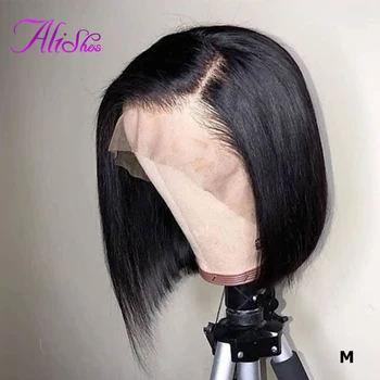 

Alishes 13x4 Lace Front Short Bob Wig preplucked natural Human Hair Wig for women 150% Density 8-14 Remy Brazilian Straight Hair