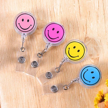 

100pcs/lot Free Shipping Multi-Color Smiling Face Nurse Gift Retractable Reel Badge Clip Name Holder for Office Accessories