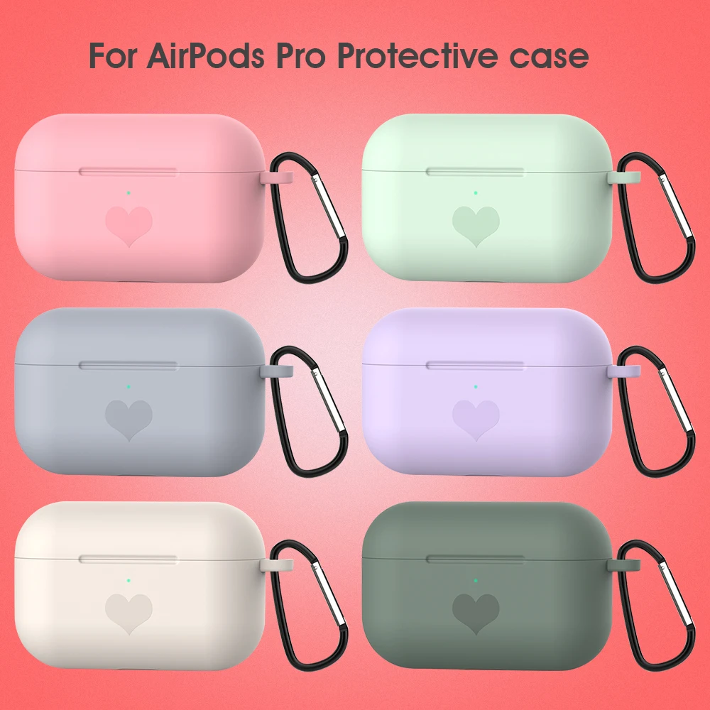 Мини-чехол с сердцем для AirPods Pro с брелком для ключей, противоударный чехол для AirPods 3, Силиконовый ТПУ чехол, розовый, зеленый, фиолетовый