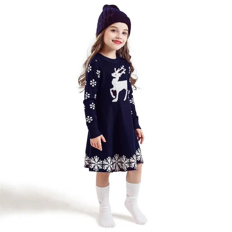Осенне-зимнее плотное платье для маленьких девочек От 2 до 10 лет теплое платье для детей платье принцессы с оленем для малышей платье для маленьких девочек Рождественский принт с животными