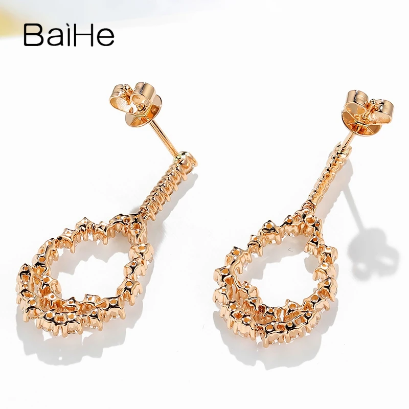 BAIHE Solid 14K розовое золото(AU585) 1.2ct H/SI круглые натуральные бриллианты Свадебные модные ювелирные изделия подарок серьги-гвоздики