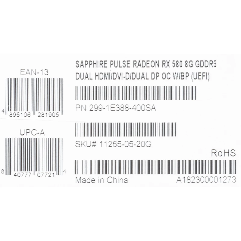 Видеокарта Sapphire PCI-E 1126500-05-20g PULSE RX 580 8G OC AMD RX580 8192Mb 256b GDDR5 1366/8000 DVIx