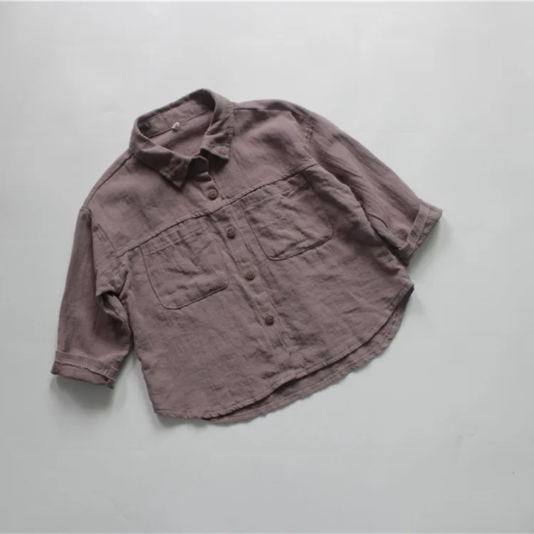 New Autumn Children Long Sleeve Shirts Korean Style Baby Boys Cotton Linen Tops Toddlers Kids Casual Shirts