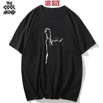 

COOLMIND US size 100% cotton short sleeve oversized cat print men T shirt casual big size men tshirt o-neck t-shirt men tees