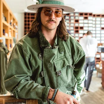 

Men's Casual Jacket American-Style Motorcycle Jacket Cotton Washed Army Green Coat Solid Style Casual Stand mens jackets