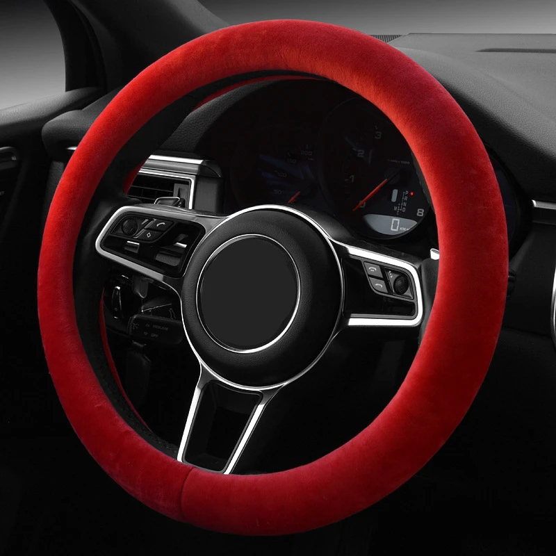 

Short Plush Steering Wheel Cover Pure Color Auto Handle Car Steering-Wheel Handle Covers Winter Faux Fur 38cm Steering Cover