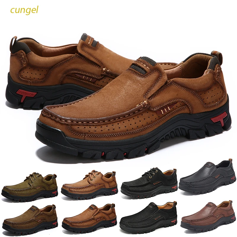 

CUNGEL Men Hiking Shoes Comfortable First Layer Cowhide Leather Shoes Outdoor Sneakers Breathable Hiking Boots Climbing Shoes