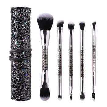 

5 Pcs/Set Double Head Makeup Brushes With Sequins Portable Bag Powder Foundation Eyeshadow Lip Eyebrow Professional Beauty Brush
