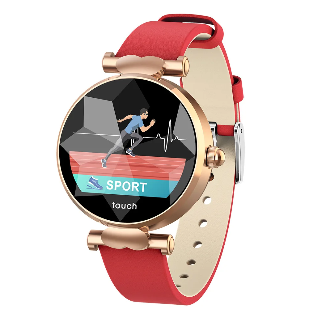 Смарт часы для женщин кожаный ремешок ips цветной экран Спорт датчик сердечного ритма мониторинг здоровья Водонепроницаемый Relogio Inteligente - Цвет: Red
