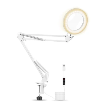 

White LED Illuminated Lamp nifying Glass Table Clamp Soldering Third Hand Helping Tool Reading Welding 5X nifier