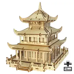 Yueyang башня в штучной упаковке 3D деревянная модель DIY 3D головоломка модель головоломка лазерная обработка