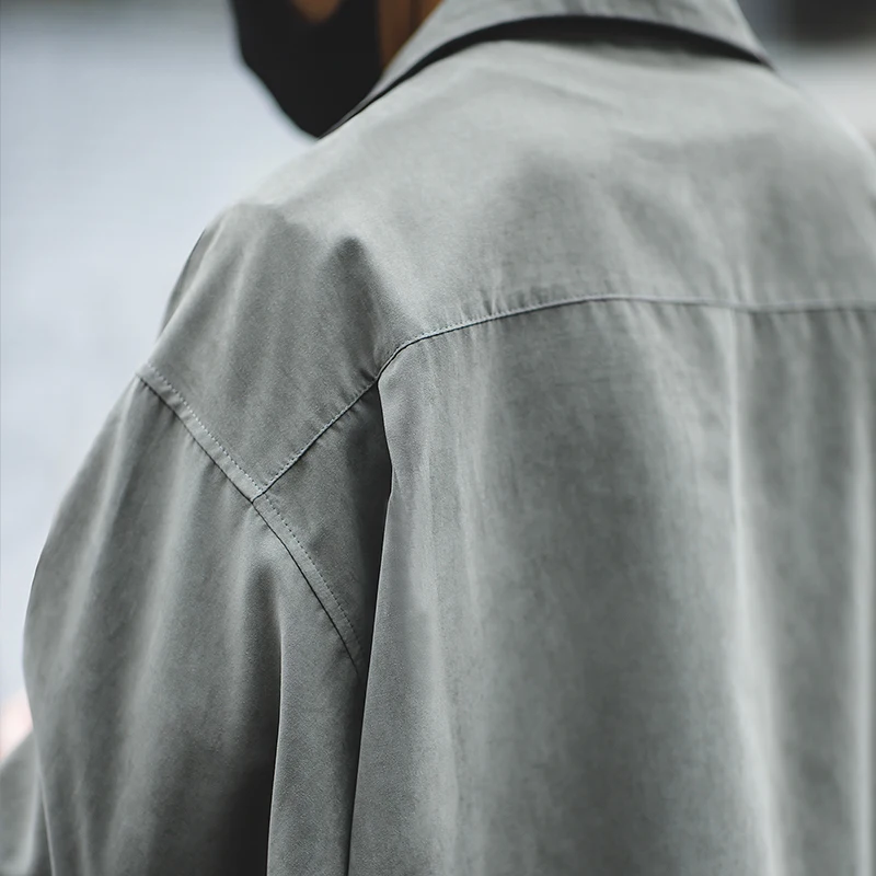 

2020 New Casual Long Sleeve Shirt Spring Autumn Retro Peach Skin Shirt Street Loose Fit Shirt Jacket Green Khaki