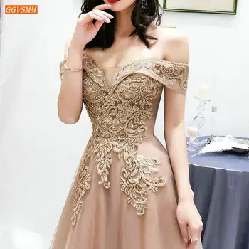 

Fashion Arabian Evening Gowns Off Shoulder Lace Up Appliqued Beaded Lace Up African Formal Dresses Long 2020 Women Evening Dress