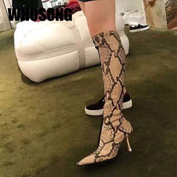 

Women Boots Girls Knee High Botas Slip On Heels Woman Motorcycle Boots Ladies Square Toe Shoes Female Black Brand Boots Fashion