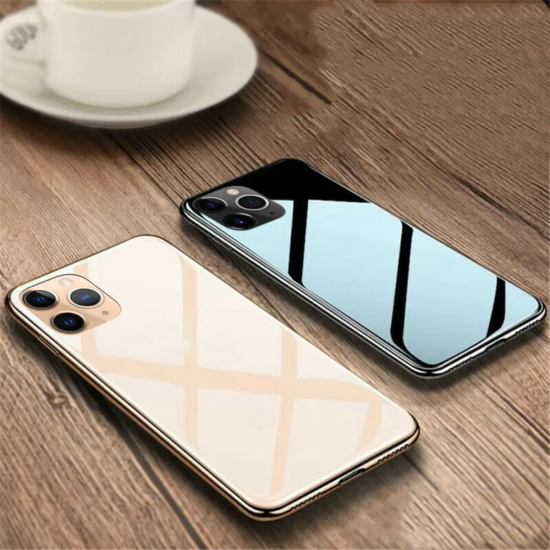 Luxury Electroplated Glass Phone Case For iPhone XS MAX XR X 7 8 6 6s Plus Logo Plating Cover For iPhone 11 Pro Shockproof Case