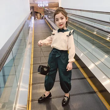

INS Hot New Korean Girls Sets Spring and Autumn Children's Clothing 3-13 years old Fashion Puff Sleeve Kids Clothes Two-pieces