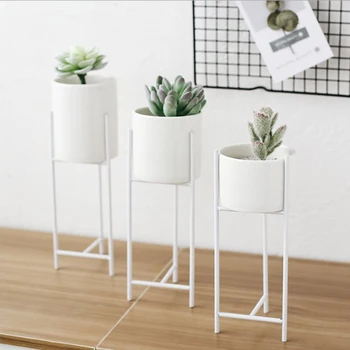 

Succulents Flower Pot Creative Iron Art Flower Pot Simple Hydroponics Soil Planting Container Ceramic Planter with Iron Stand