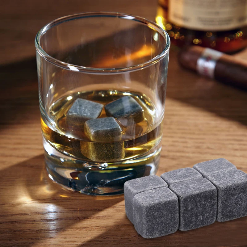 6pcs Whiskey Stones Sipping Ice Cube Cooler Reusable Whisky Ice Stone Whisky Natural Rocks Bar Wine Cooler Party Wedding Gift
