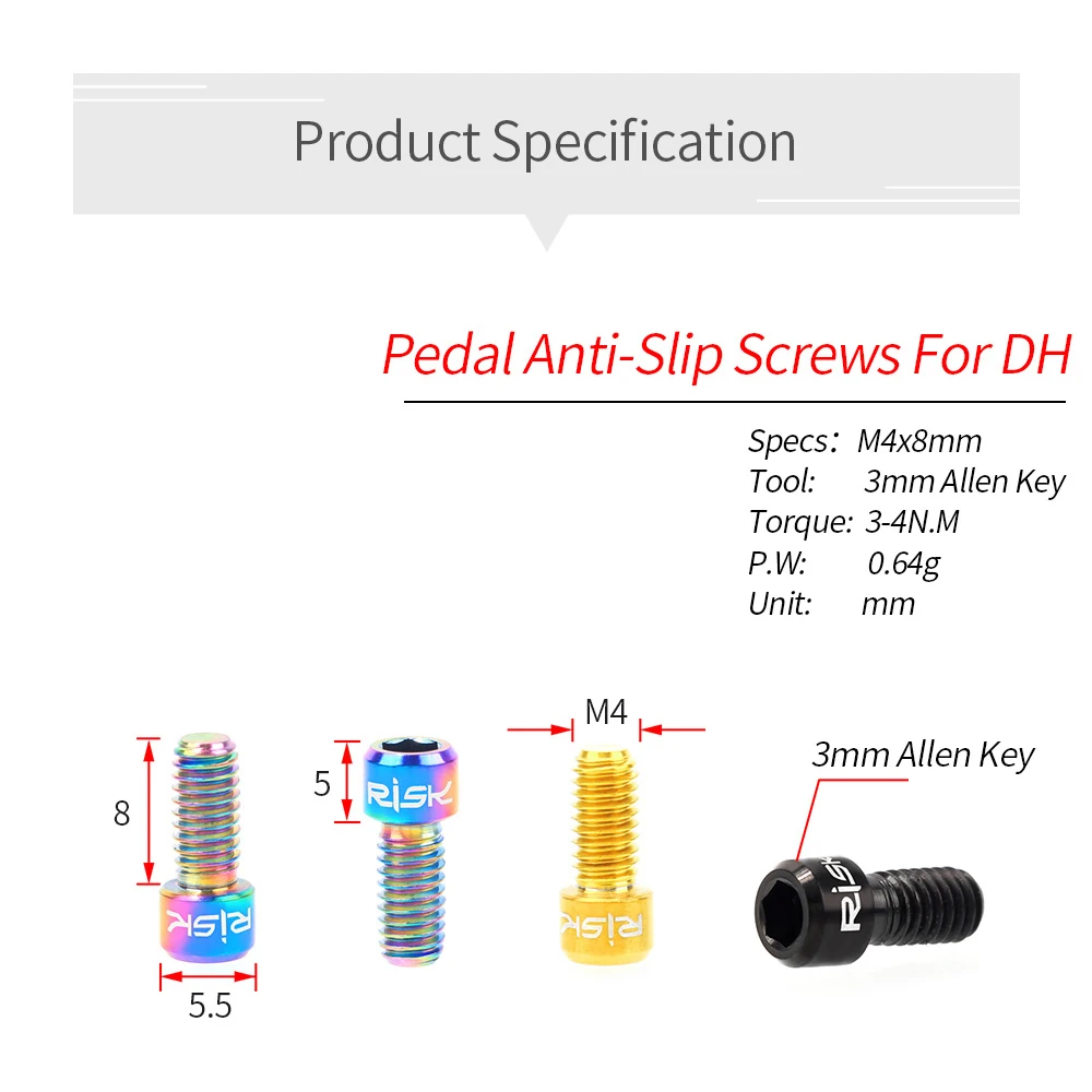 Риск 8 шт./кор. Титан сплава дорожный горный вниз холм велосипед M4x8mm анти-скольжения педали фиксация болтов винтов для DH/AM/XC