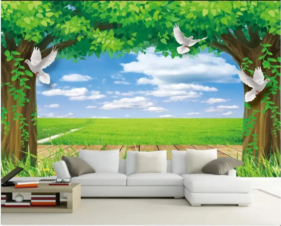 

WDBH Custom photo 3d wallpaper Beautiful green forest tv background living room decor 3d wall murals wallpaper for walls 3 d