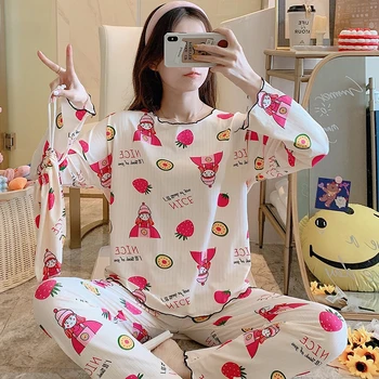 

Wholesale Pajamas Sets Spring Autumn Carton Women Long Sleeve Sleepwear Suit Cute Big Girls Homewear Gift for Female Sleepwear