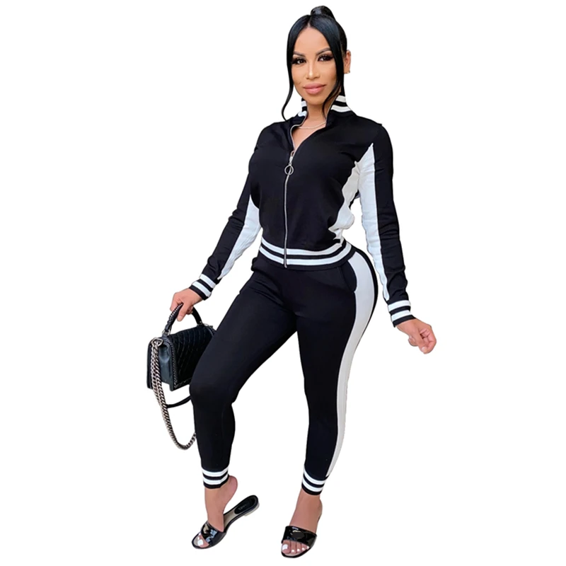 

New Arrival Casual Rib Stitching Sports Two Piece Set