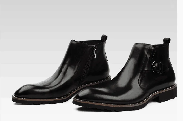 

Trend Men Leather Boots Buckle Large Size Cowhide Boots England Style Pure Men Leather Shoes
