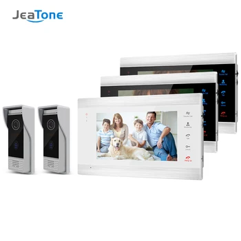 

Jeatone 7 Inch TFT Wired Smart Video Doorbell Intercom System with 3 Night Vision Monitor + 2x1200TVL Rainproof Door Phone