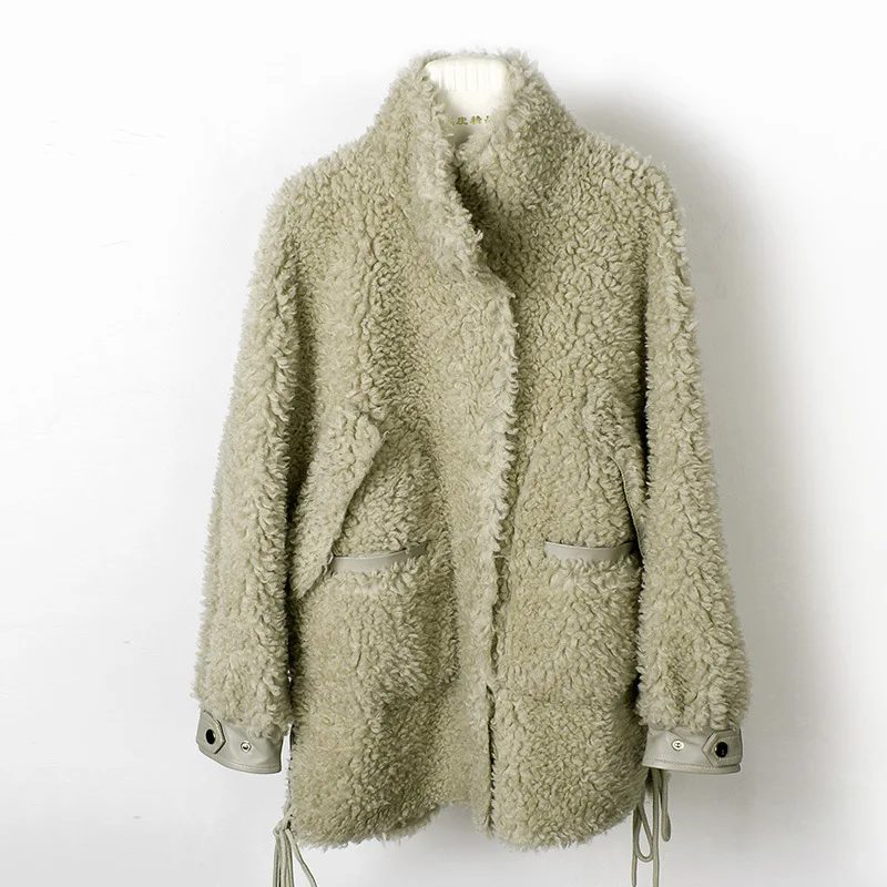 green OFTBUY зимняя куртка женская пальто из натурального меха шерсть содержание тканая Свободная верхняя одежда плюшевый флис Уличная Повседневная - Цвет: green